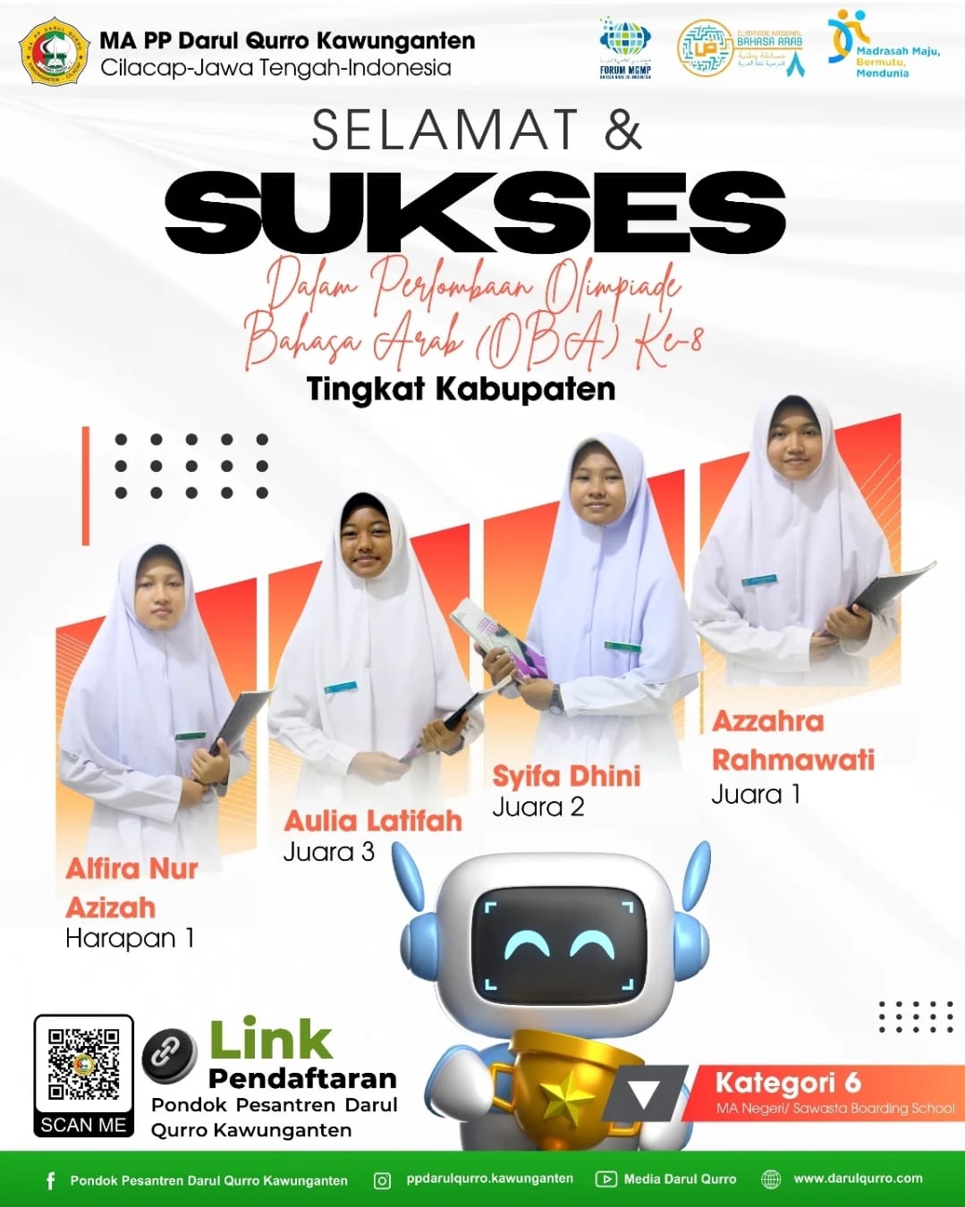Santri MA Darul Qurro Kawunganten Raih Juara di Olimpiade Bahasa Arab (OBA) Ke-8